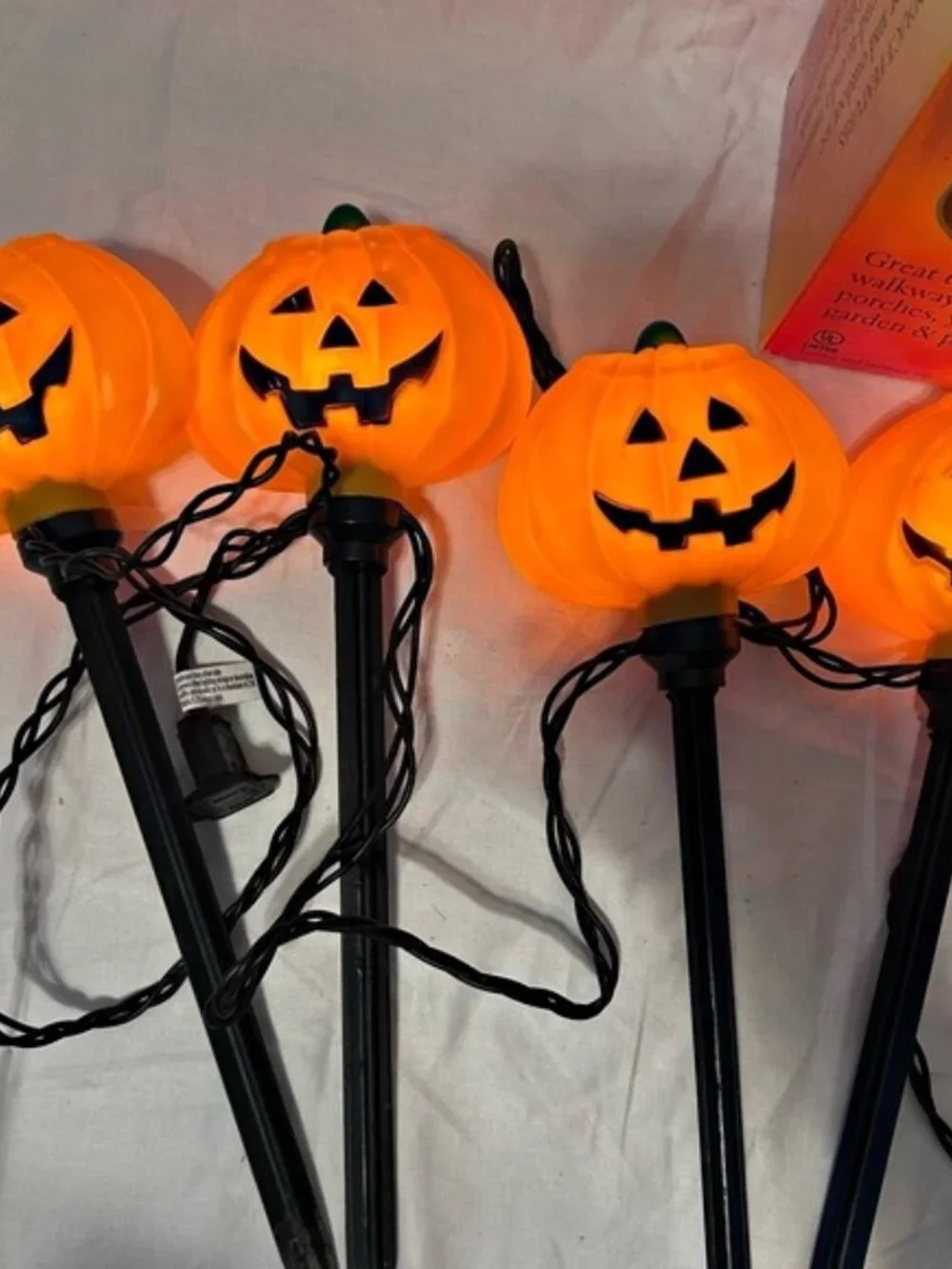Vintage 90s set of 7 Halloween Jack-O-Lantern Pumpkin Yard Stakes Pathway Lights